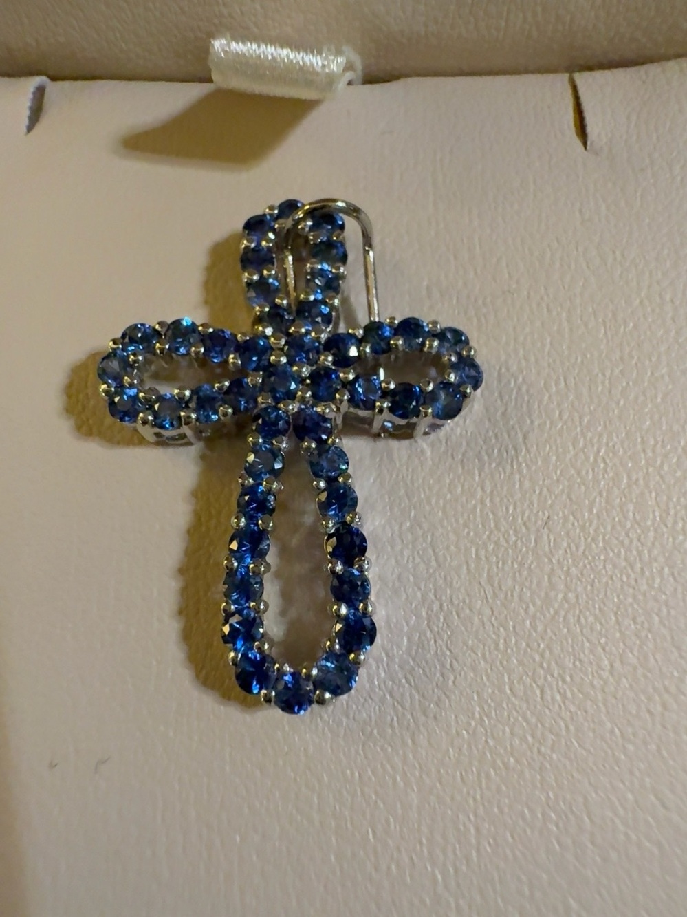 10K White Gold 1.86 CTW Ceylon Sapphire Cross Pendant